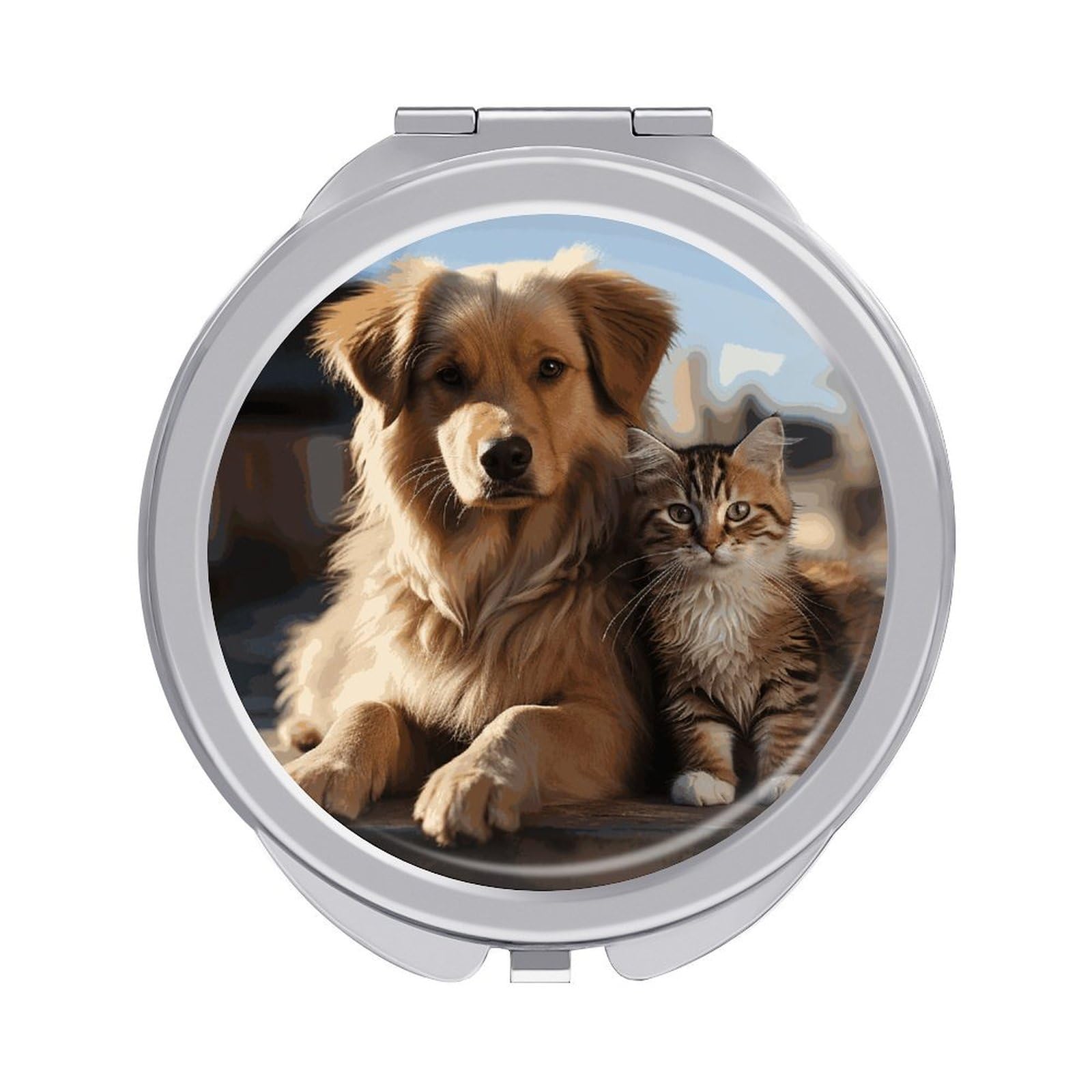 JTREHY Cats and Dogs Makeup Mirror Silver Mirror Surface Folding Makeups Mirrors Lightweight Durable Looking Glass for Suitable Traveling Handbag and Purses