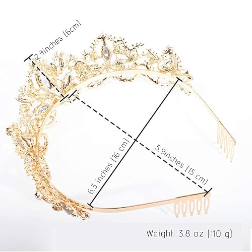 Miniatura 7 de Tiara dorada y corona para mujer, diadema de cristal con peine de diamantes de imitación, postizo de princesa para niñas, accesorios para el cabello