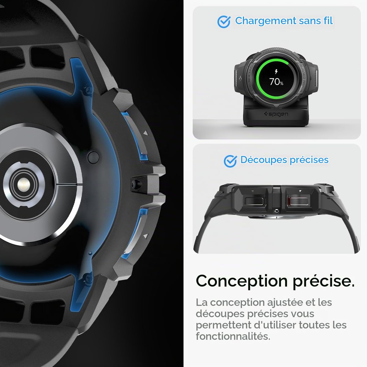 Spigen Rugged Armor Pro Coque de protection en TPU avec bracelet pour Samsung Galaxy Watch 6 Classic 47 mm