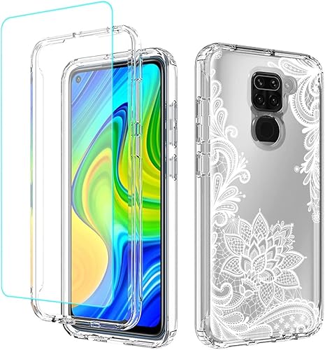 Funda para teléfono Redmi Note 9Redmi 10X 4G M2003J15SC con protector de pantalla de vidrio templado, lindo patrón de mandala transparente de cuerpo