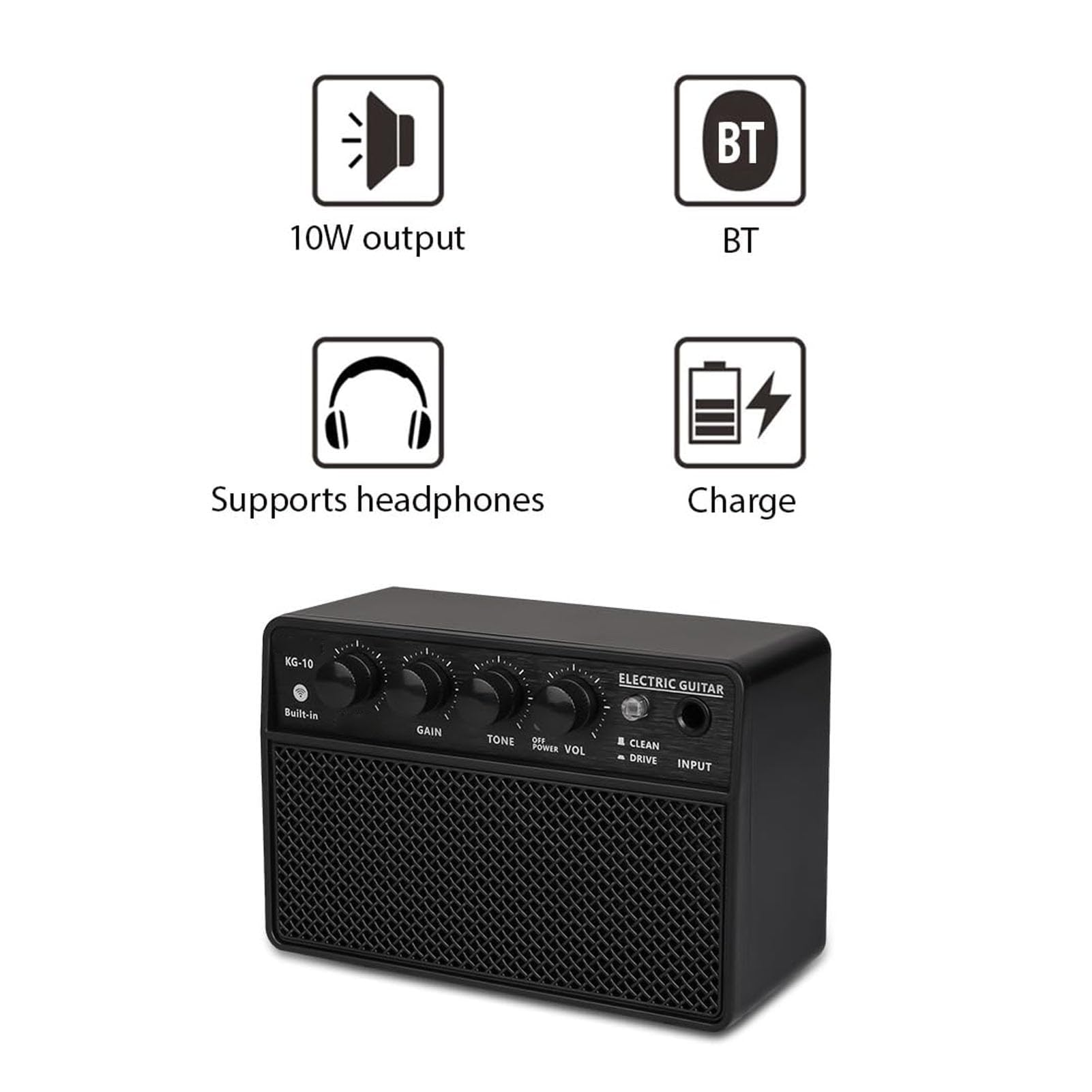 Ejoyous Mini Amplificatore per Chitarra, Amplificatore per Chitarra Elettrica Portatile Ricaricabile con di Comando Puliti da 10 W