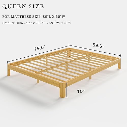 Miniatura 2 de COMASACH Cama de plataforma de madera Queen de 10 pulgadas, marco de cama de madera de mediados de siglo, tamaño Queen, no necesita somier, acabado