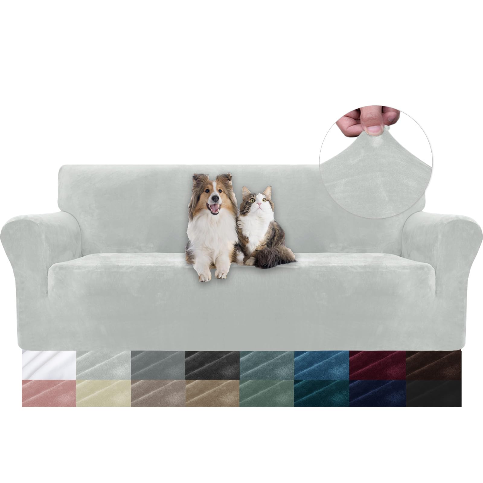 YSTELLAA Copridivano Velluto 3 Posti Con Braccioli, Copridivani Antigraffio Gatto, Fuzzy Copri Divano Elasticizzato Elastico, Universale Sofa Cover Antimacchia Lavabile Antiscivolo, Grigio Argento