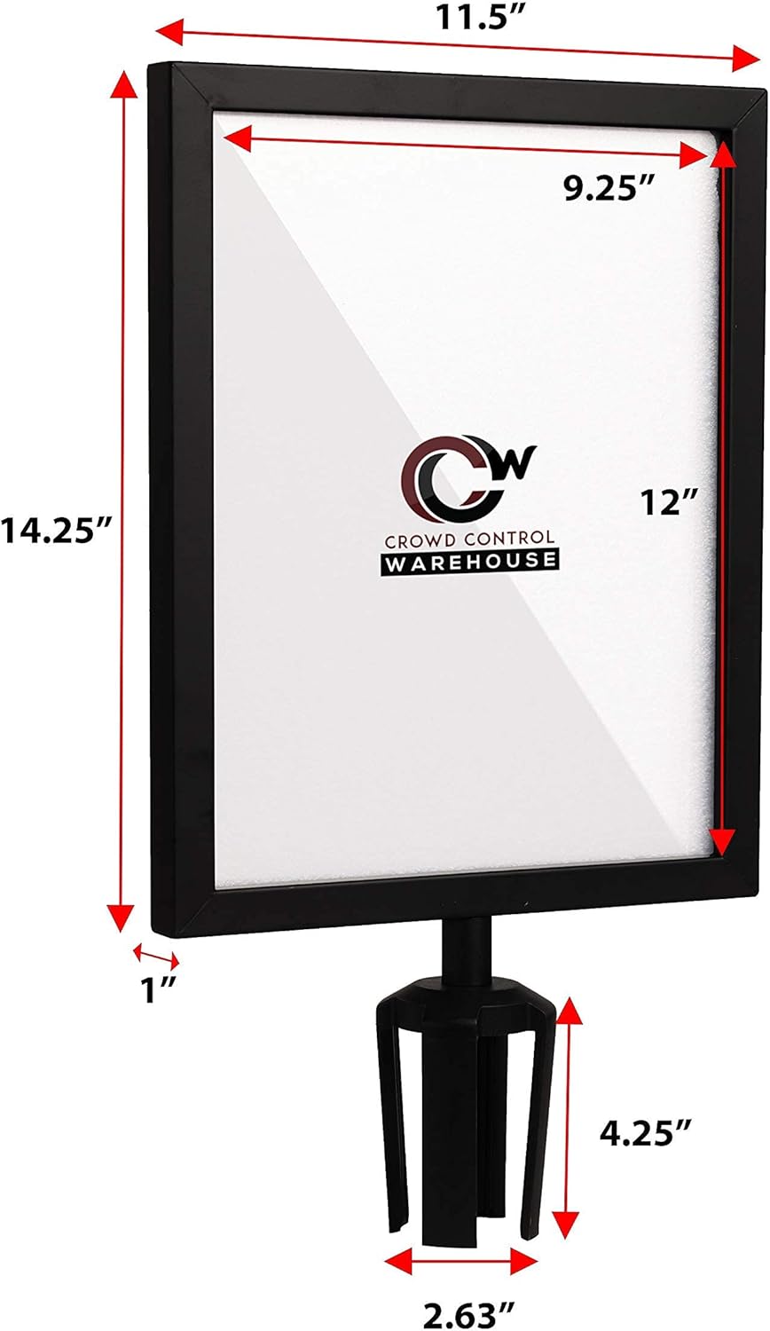 Crowd Control Warehouse Stanchion Post Top Sign Frame, 11 x 14 Inch Vertical Satin Brass Steel