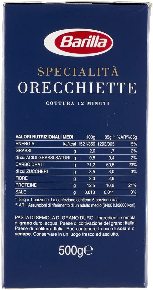20 pastas Barilla Specialità Orecchiette Pugliesi fideos italianos 500 g