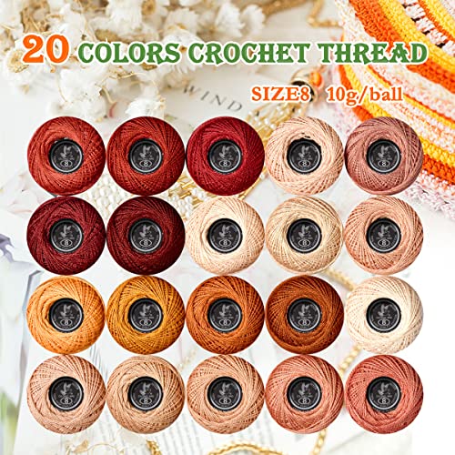 Image of Soft 20 Colors Classic Crochet Thread 20 Pack,100% Cotton (Golden Brown-977-3064)