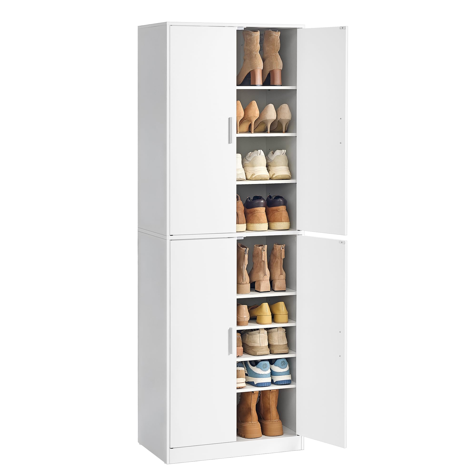VASAGLE Custos Kollektion - Schuhschrank 4 Klappen, Schuhkipper, freistehendes schmales Schuhregal, für Eingangsbereich, Modern Basic, für 12-16 Paar Schuhe, Mattweiß HSC901WB01
