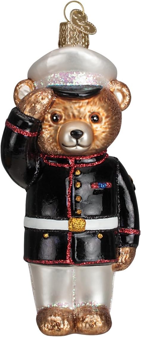 Old World Christmas Marine Bear Glass Blown Ornament for Christmas Tree, Handcrafted Holiday Decoration, Military Collection