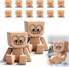 Shaking Wooden Man Figurine, 2025 New Wobbling Wooden Man, Charming Small Wooden Figure with 12 Magnetic Expressions Shaking Wooden Man Figure Funny Bobblehead Car Dashboard Decorations (2 Pieces)