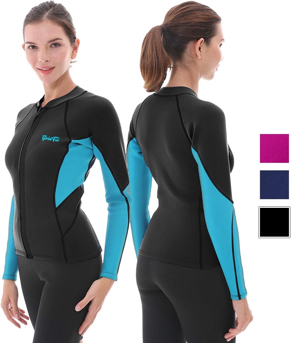 Wetsuit Women Top, 2mm Neoprene Wetsuit Jacket in Cold Water Long Sleeve Wetsuit Shirt for Swimming Water Aerobics Diving Surf Kayaking Snorkel Suit (Black, L)