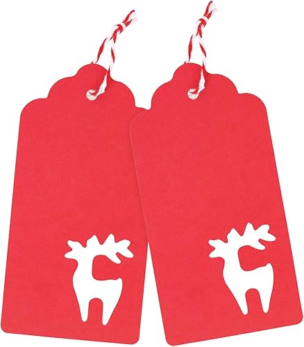 Miniatura 3 de FirstKitchen Etiquetas de regalo de Navidad, 100 etiquetas de regalo rojas con cuerdas, 10.58 ozm de papel kraft grueso, etiquetas de Navidad con