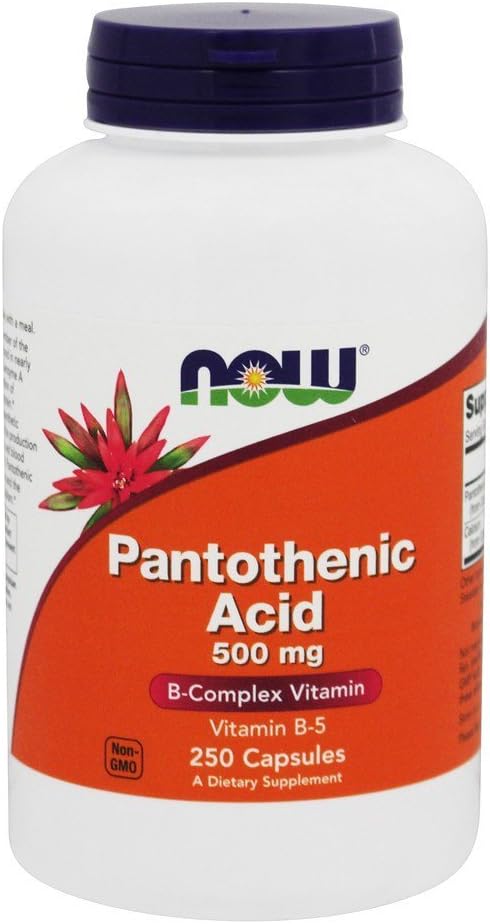 NOW Foods Pantothenic Acid, 250 caps / 500 mg (Pack of 2)