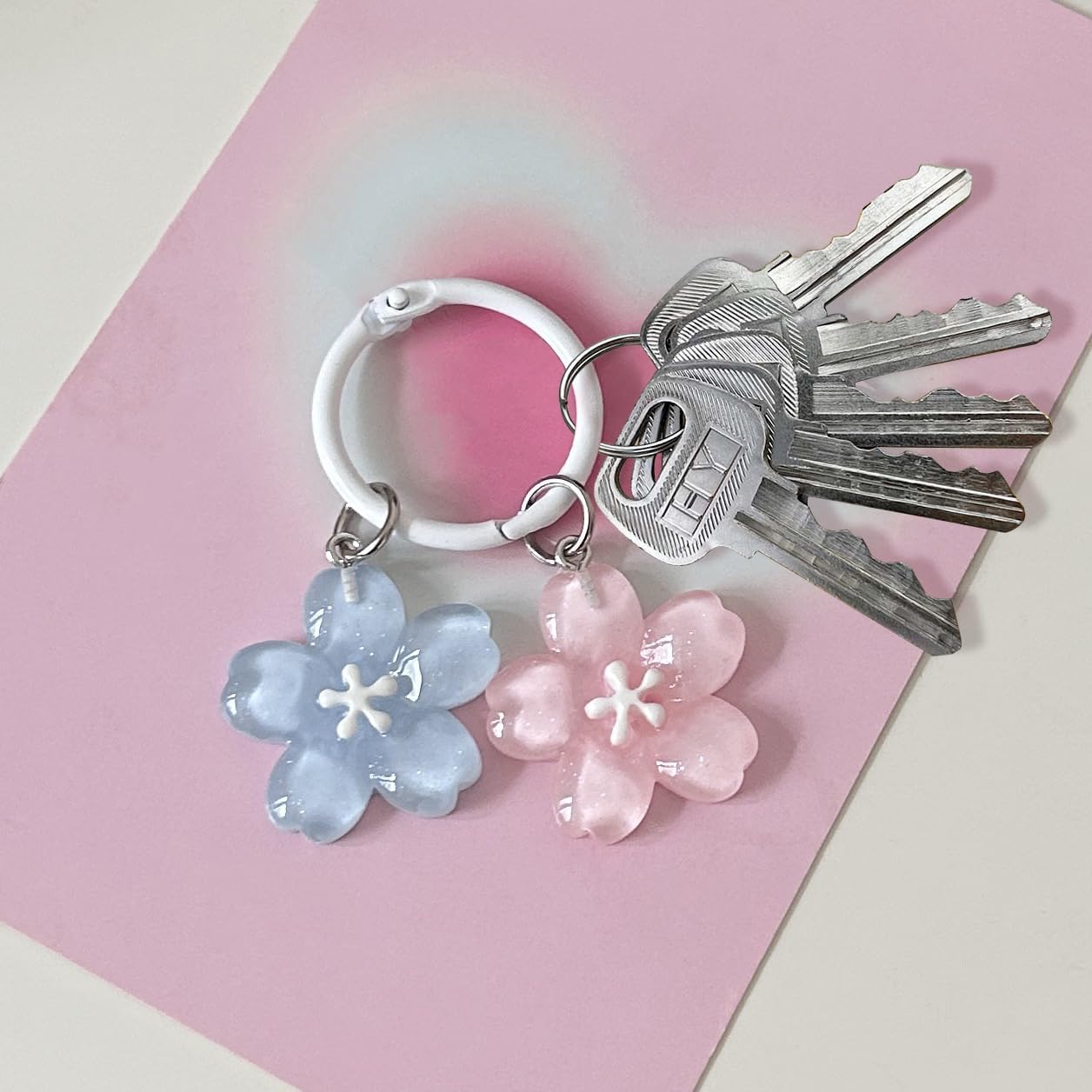 3pcs Flower Keychain,Cute Keychains for Women,Flower Key Chain Charms,Aesthetic Keychain Accessories,Floral Keychain Womens Keychain for Purse Bag Backpack Handbags Pendant Decor (Pink and Blue) - Image 3