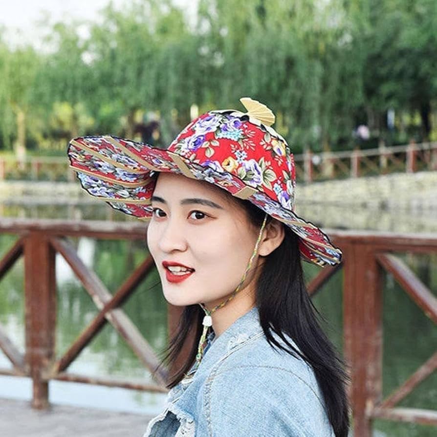 Amazon.co.jp: 女性扇子帽子 2 で 1 ポータブル折りたたみ竹夏のビーチ