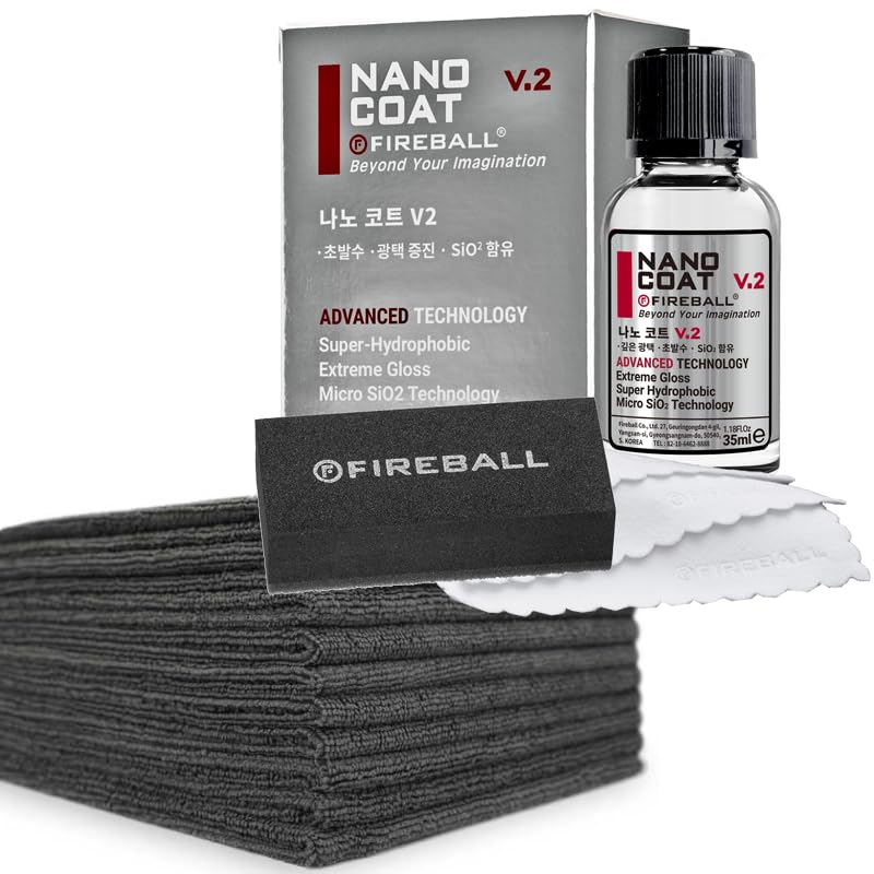 Fireball NANO COAT V2 SiO2 Auto Keramikversiegelung Set - High End Auto Lackversiegelung - Effektive Autopflege - Ceramic Coating Für Dein Auto - erzeugt Tiefenglanz + 10 Premium Poliertücher