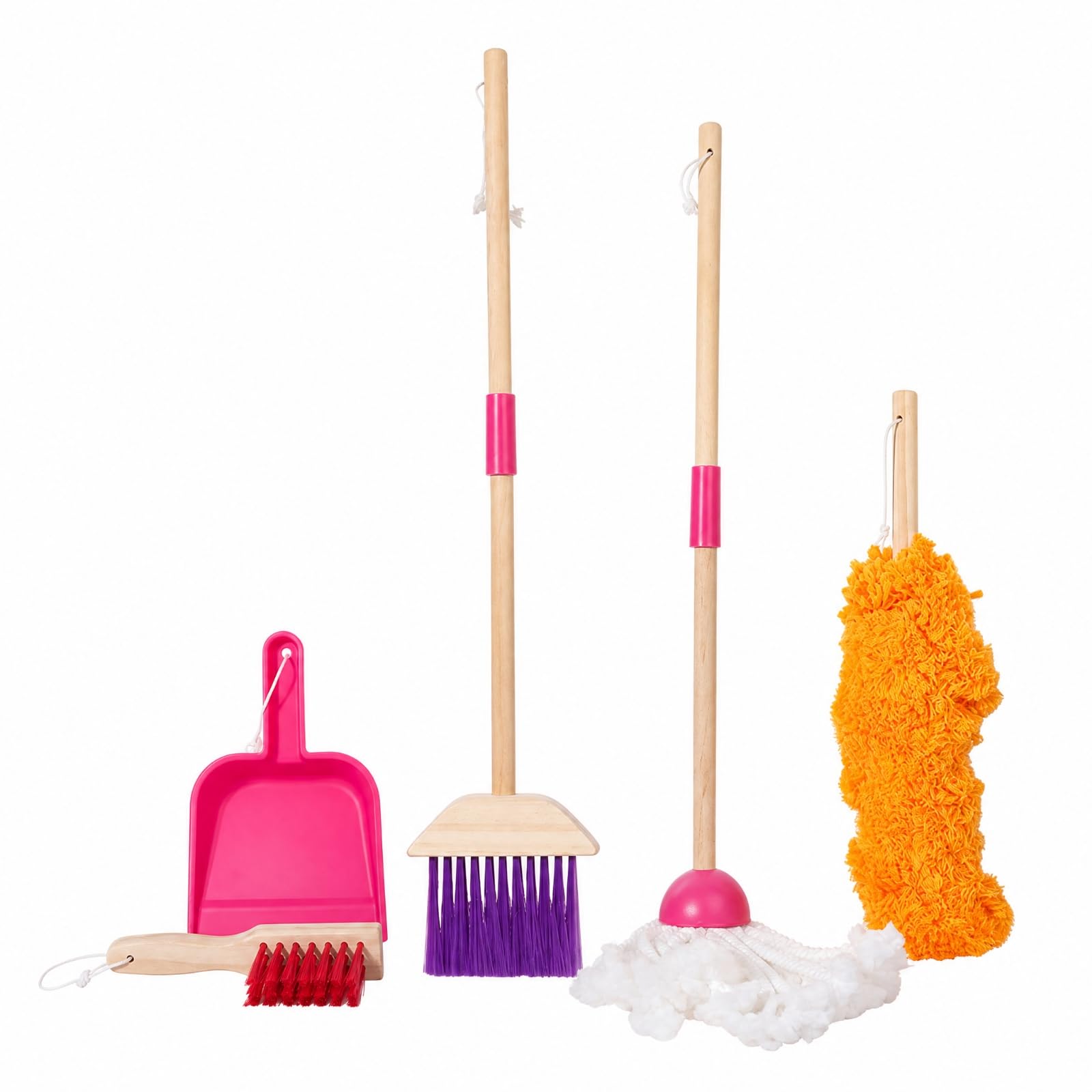 Set di Pulizia per Bambini con Scopa | Peso 1 kg, Giocattolo di Pulizia in Legno, Senza Pile, Playset a Tema Pulizie, per Casa