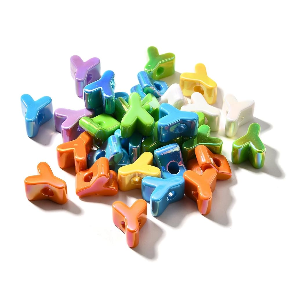DanLingJewelry 40Pcs Random Rainbow Large Letter Y Acrylic Beads AB Colour Iridescent Alphabet Keychain Beads for Bracelets Necklaces Jewellery Making โ image 1