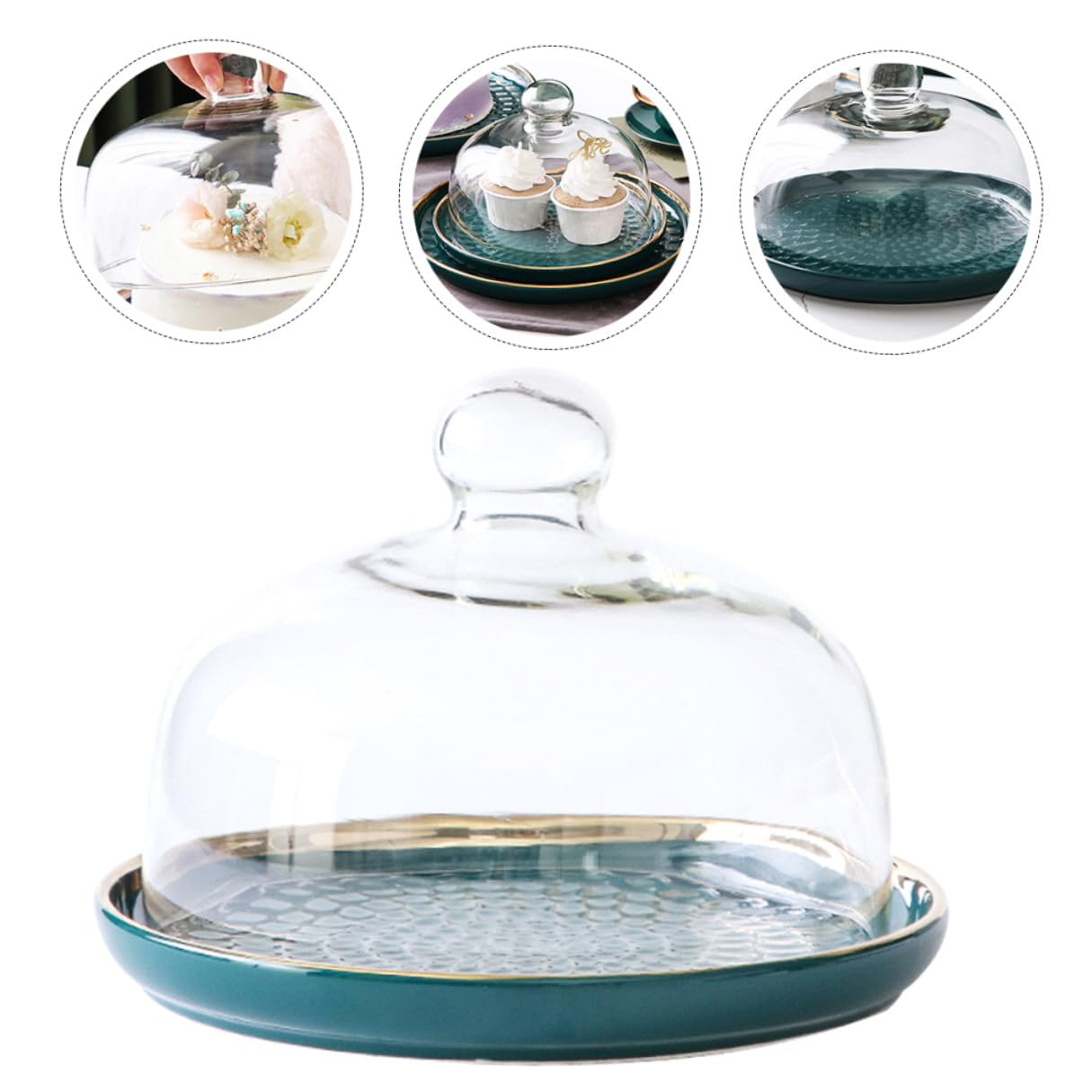 Plato de Exhibición para Pasteles Elegante de Vidrio y Cerámica Verde