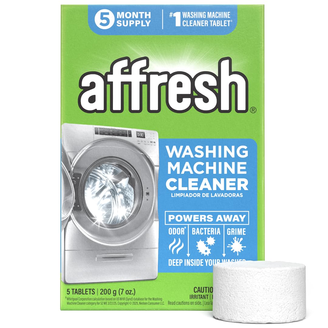 Affresh Washing Machine Cleaner, Helps Power Away Odor Causing Bacteria & Grime Deep Inside Pump, Valve & Hoses, 5 Time Release Tablets, 5 Month Supply