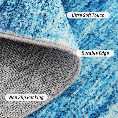 Carvapet 5x7 Large Rugs for Living Room Bedroom, Washable Blue Modern Abstract Low Pile Carpet with Rubber Backing, Foldable, Non Slip Thin Area Rug, Ultra Soft