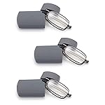 HIGHLIKE 3-Pack Hard Cases Folding Reading Glasses, Pocket Wallet Purse Compact Spring Hinge Readers, Transparent Clear Lens 3 Pairs Gunmetal 2.25 x