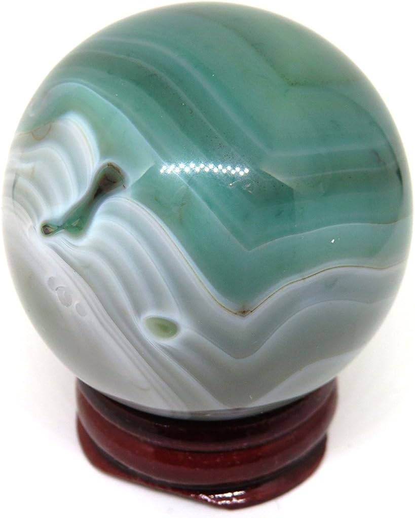 50mm Banded Green Agate Crystal Gemstone Sphere with Stand