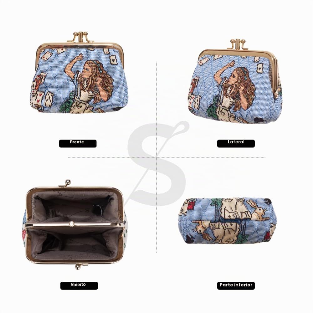 Signare Tapiz Lindo y Exquisito Monedero de Doble Bolsillo para Mujer con diseño Floral (Alicia en el país de Las Maravillas Nada más Que Tarjetas)