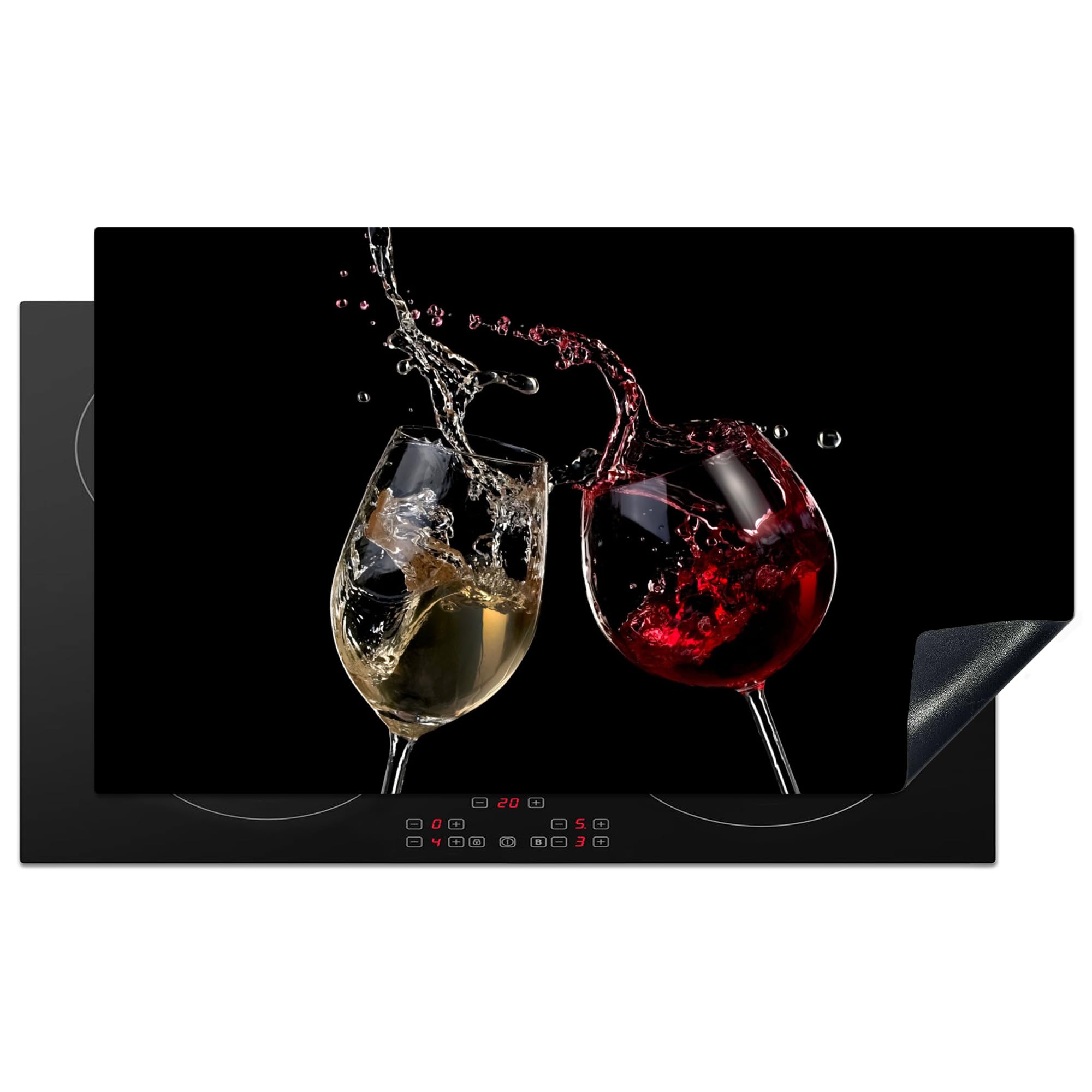 KitchenYeah© Induction Hob Protector Mat 20.5"x35.4" / 90x52 cm Stove Cap Top Cover Kitchen Cooker Covers for Electric Hobs Vinyl Red Wine - White Wine - Glass - Black