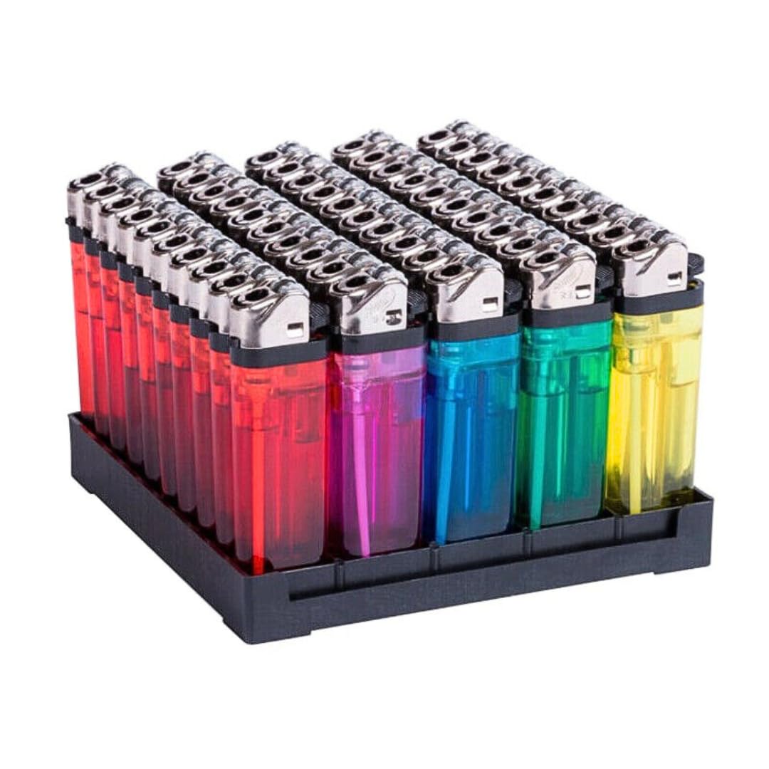 KROWN - Pack de 50 Encendedores Desechables, Mechero Encendedores Transparentes de Plástico