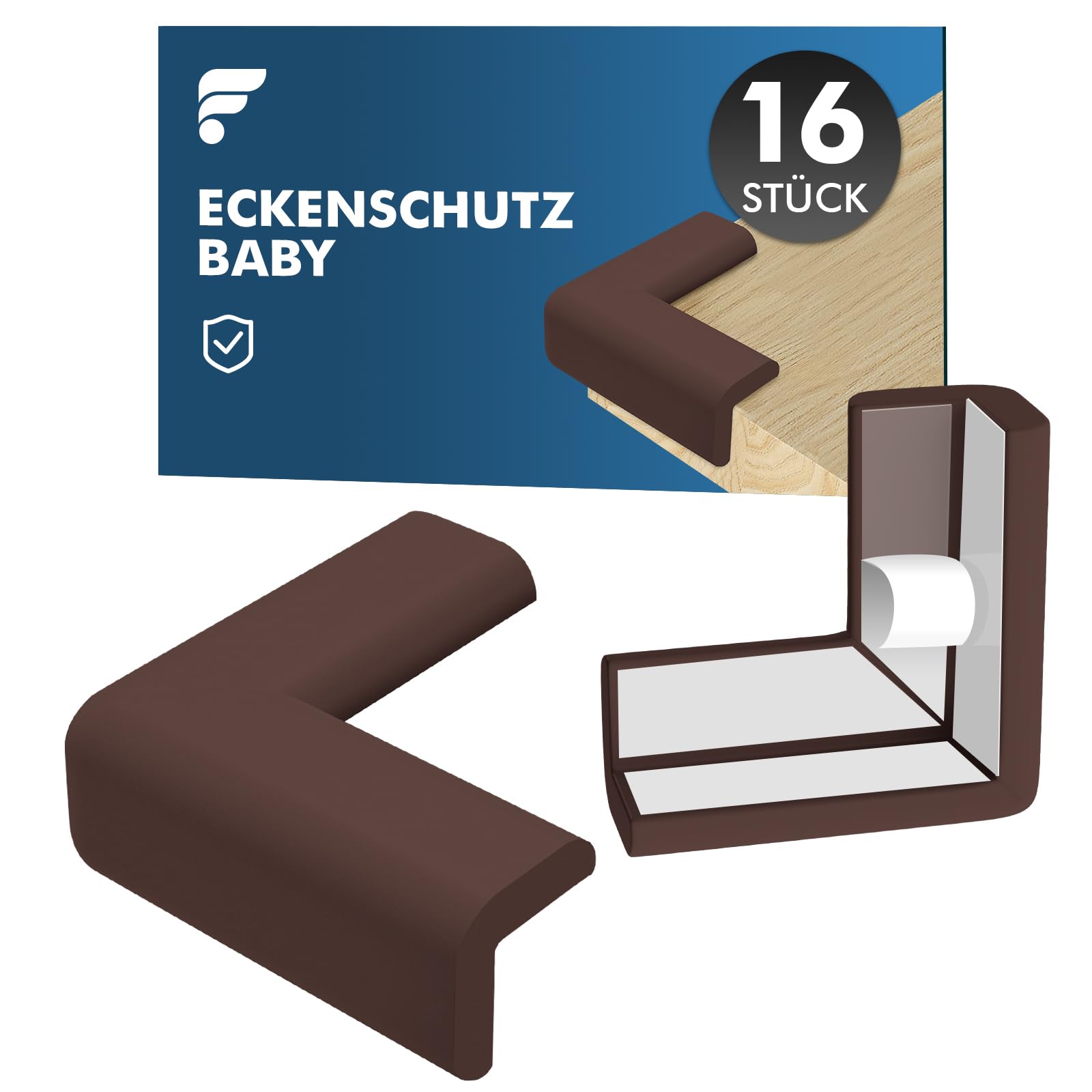 shinfly 16 Stück Eckenschutz Baby, Kantenschutz Baby - Weicher Stoßschutz Eckschutz Schaumstoff, Selbstklebend Kindersicherung Tischkantenschutz für Verschiedene Möbel, Extra Starker(Braun)