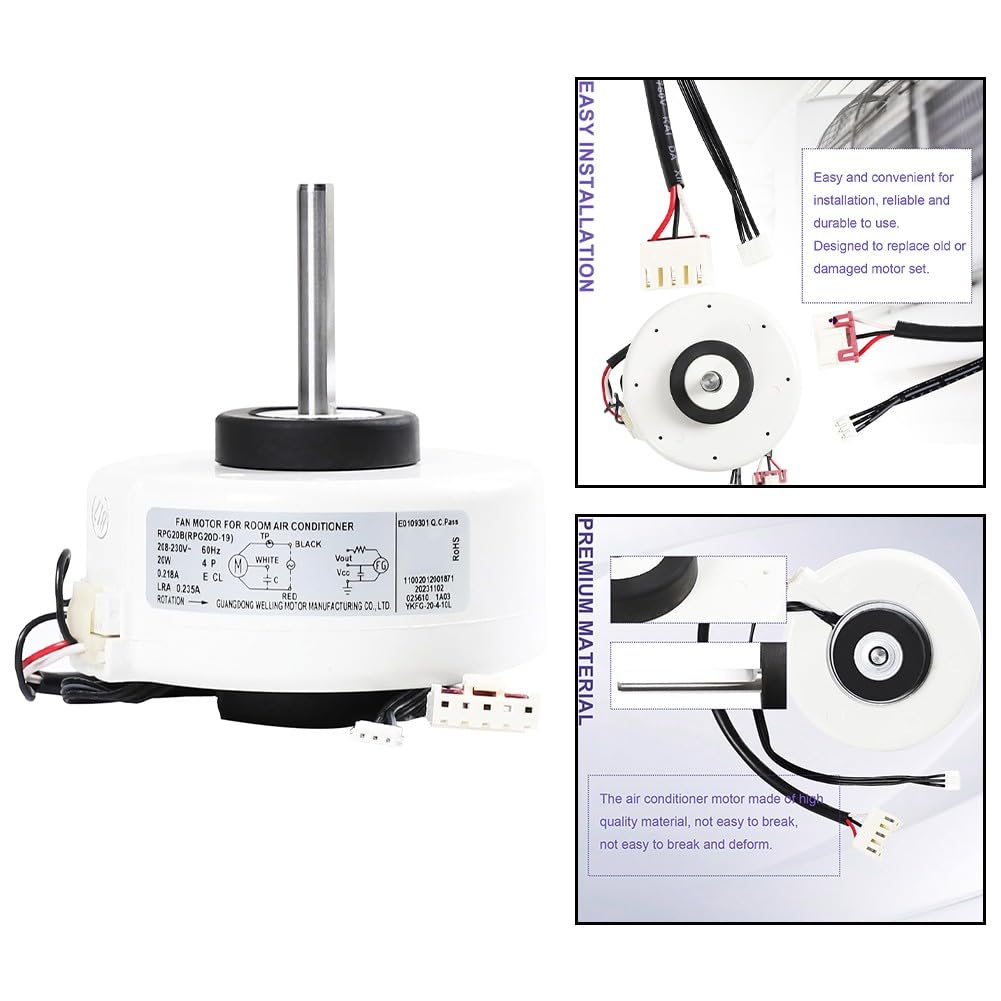 QOXEZY Motor de ventilador CC sin escobillas RPG20B (RPG20D-19) 208-230 V para condensador de aire acondicionado Midea YKFG-20-4-10L, 20 W de alta eficiencia IE4, rodamiento de bolas dual, 2850±5% RPM