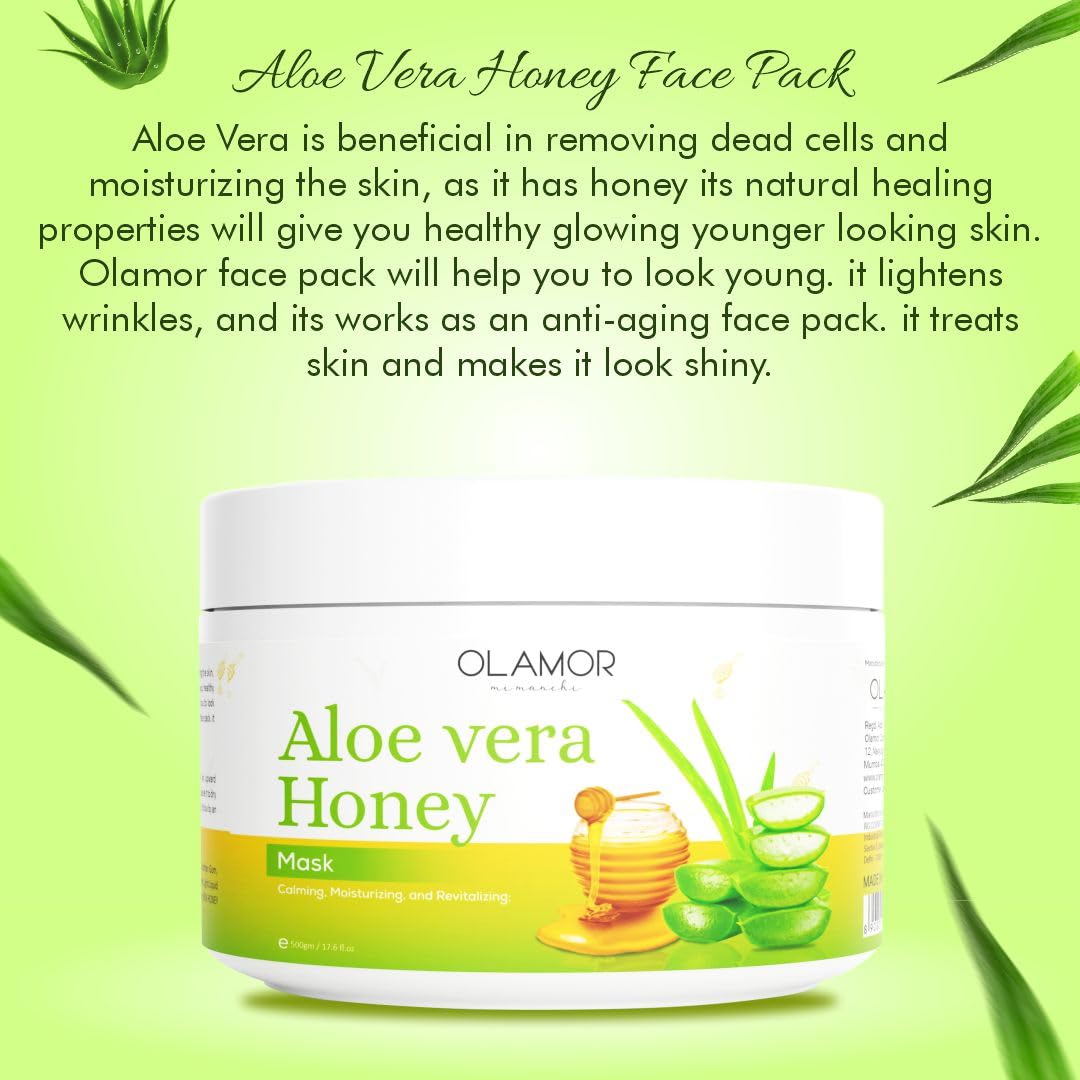 OLAMOR Aloe Vera Honey Mask, Calming Moisturizing and Revitalizing Glowing  Younger looking Skin 500 gm : Amazon.in: Beauty