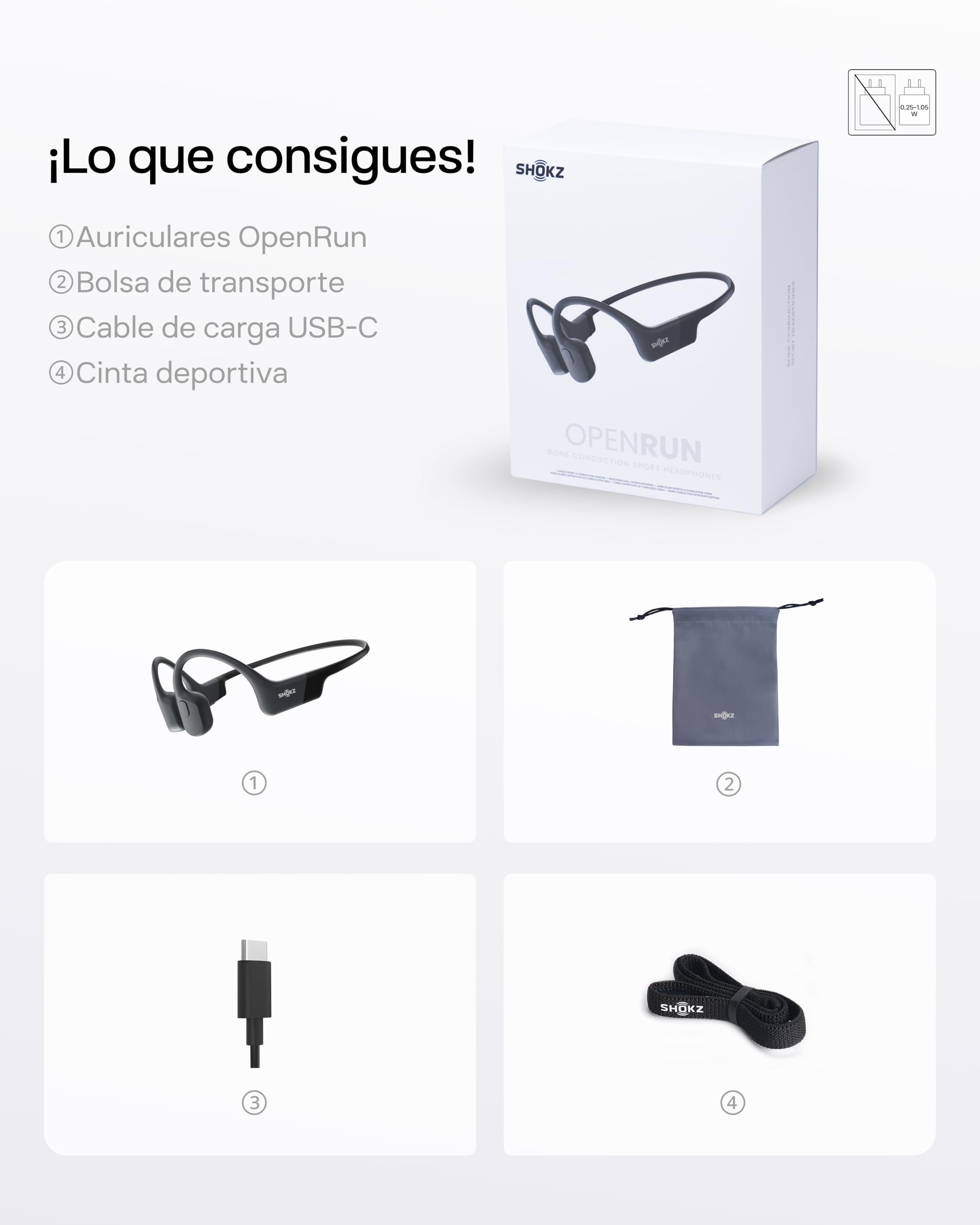 SHOKZ OpenRun Auriculares Conducción Ósea, Deportivos Inalámbricos Bluetooth con Micrófono Cancelación de Ruido, Open-Ear de Oído Abierto, Resistentes al Agua IP67 para Correr, USB-C, Negro