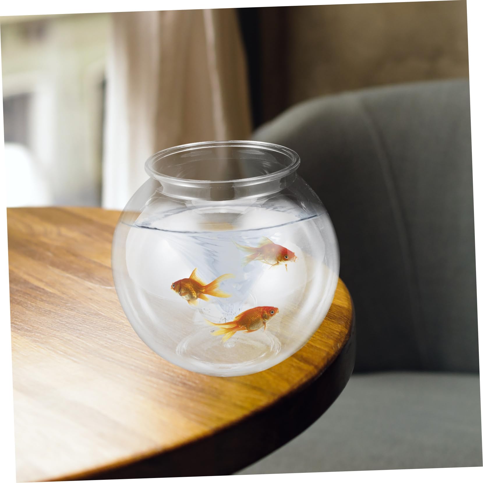 Didiseaon Pecera Redonda de Plástico Transparente para Oficina y Hogar, Resistente y Difícil de Romper, Cuenco Decorativo para Peces Pequeño y Duradero