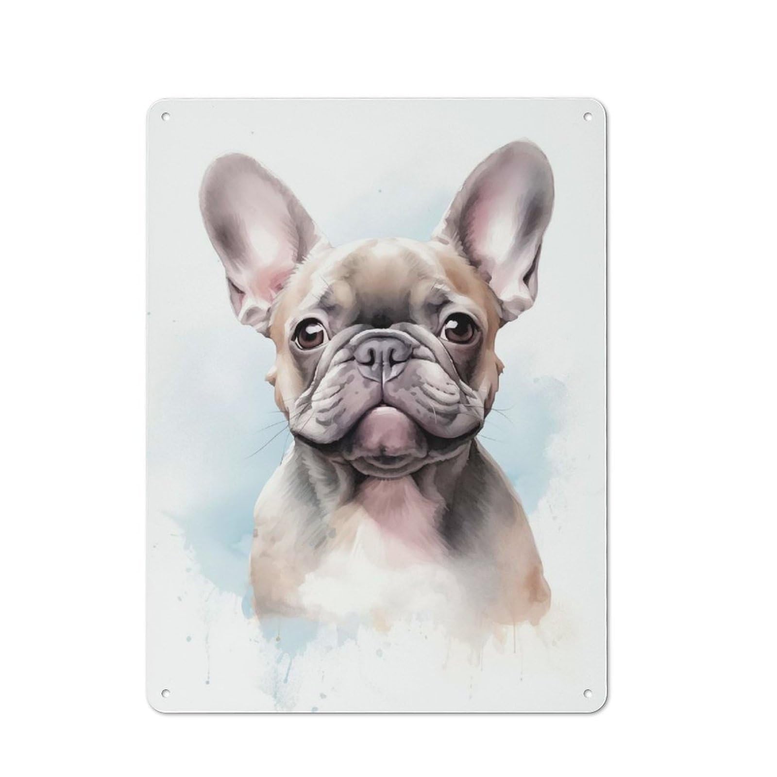 Junmoney Style-14 Cafe Style Decorative Metal Plaque 40X30cm Featuring French Bulldog Watercolor, Bistro Wall Plaque For Tea Room, Shop Wall Or Breakfast Area