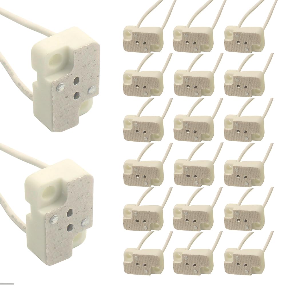 Pack of 20, G5.3 / GU5.3 / MR16 / G4 / MR11 Porcelain Rectangle Ceramic LED CFL Halogen Light Bulb Socket Holder Base Quartz Lamp Head Wire Connector Adapter,Length is 15cm/5.9inch