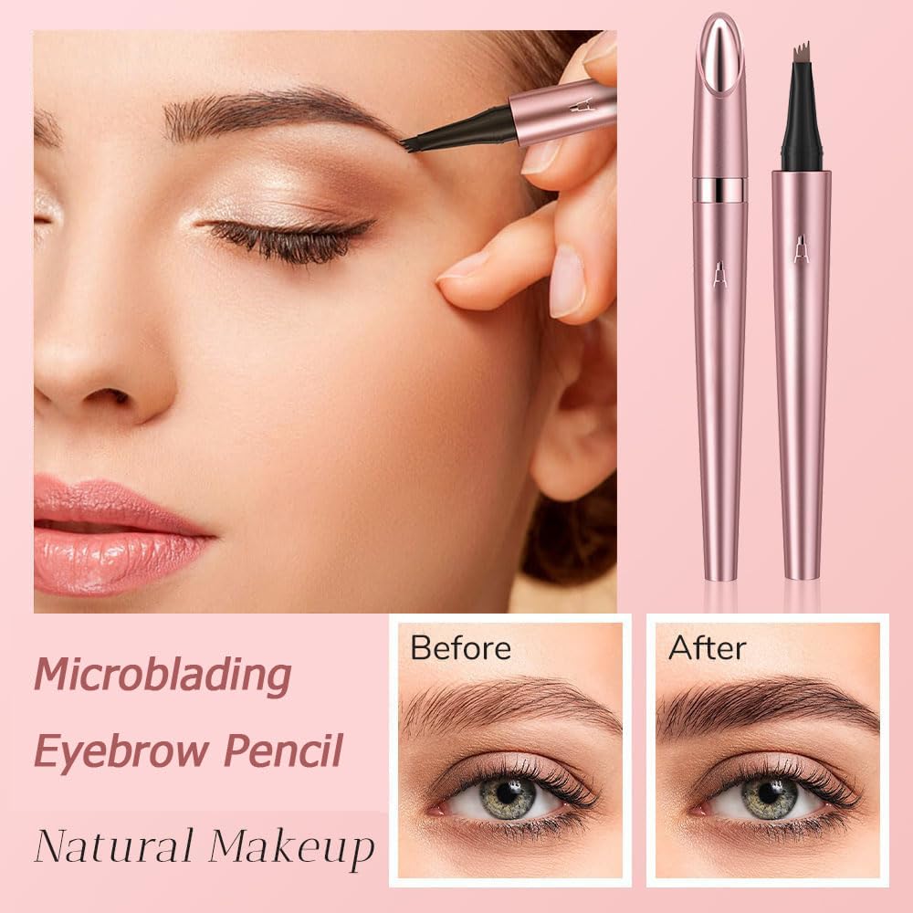 Crayon Sourcil imperméable avec 4 pointes de fourchette, 3D Micro Crayon Sourcils, Sourcils Maquillage Crayon Sourcil Waterproof crée sans effort des sourcils d'apparence naturelle (1# Brun clair) - 2