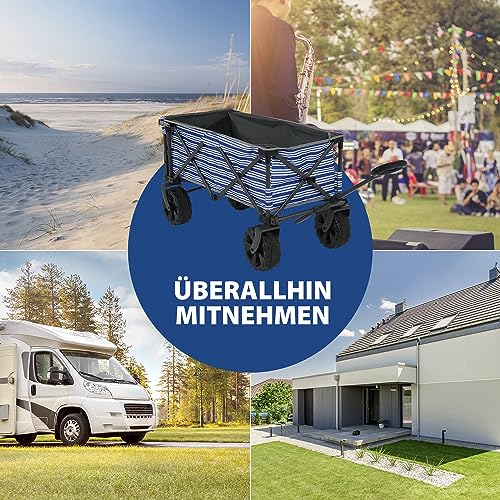 Campart Faltbarer Bollerwagen Rochelle – Luftreifen – bis zu 70 kg – Farbe: Streifen - 4