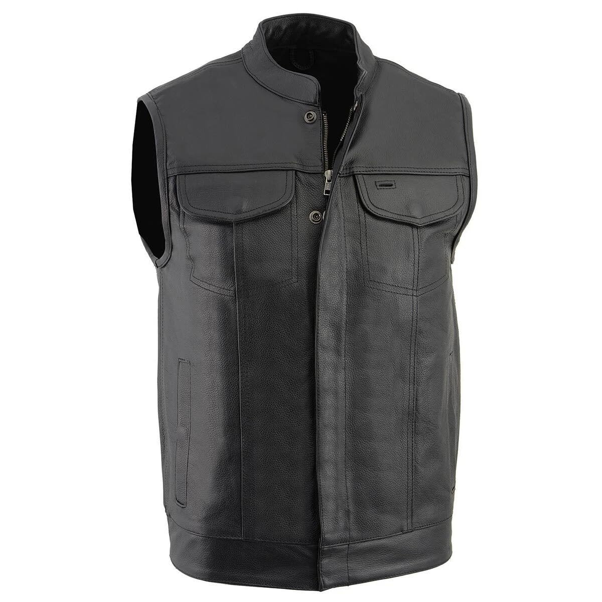 Milwaukee Leather SOA Men's Basic Leather Club Style Motorcycle Vest w/ 2 Inside Gun Pockets (X-Large)