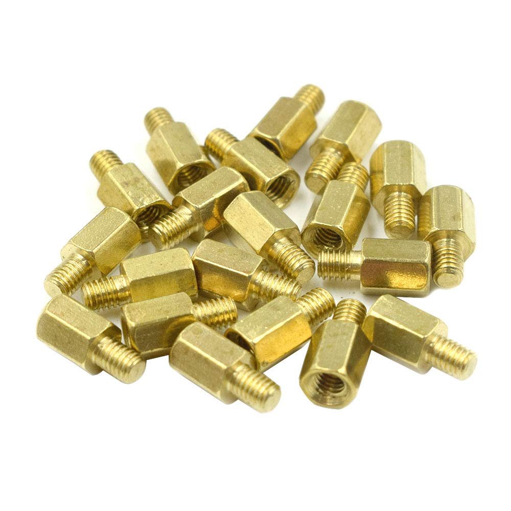 M3 x 6mm + 4mm Male to Female Thread Brass Hexagon Hex Standoff Spacer Pillars - (20 Pcs)