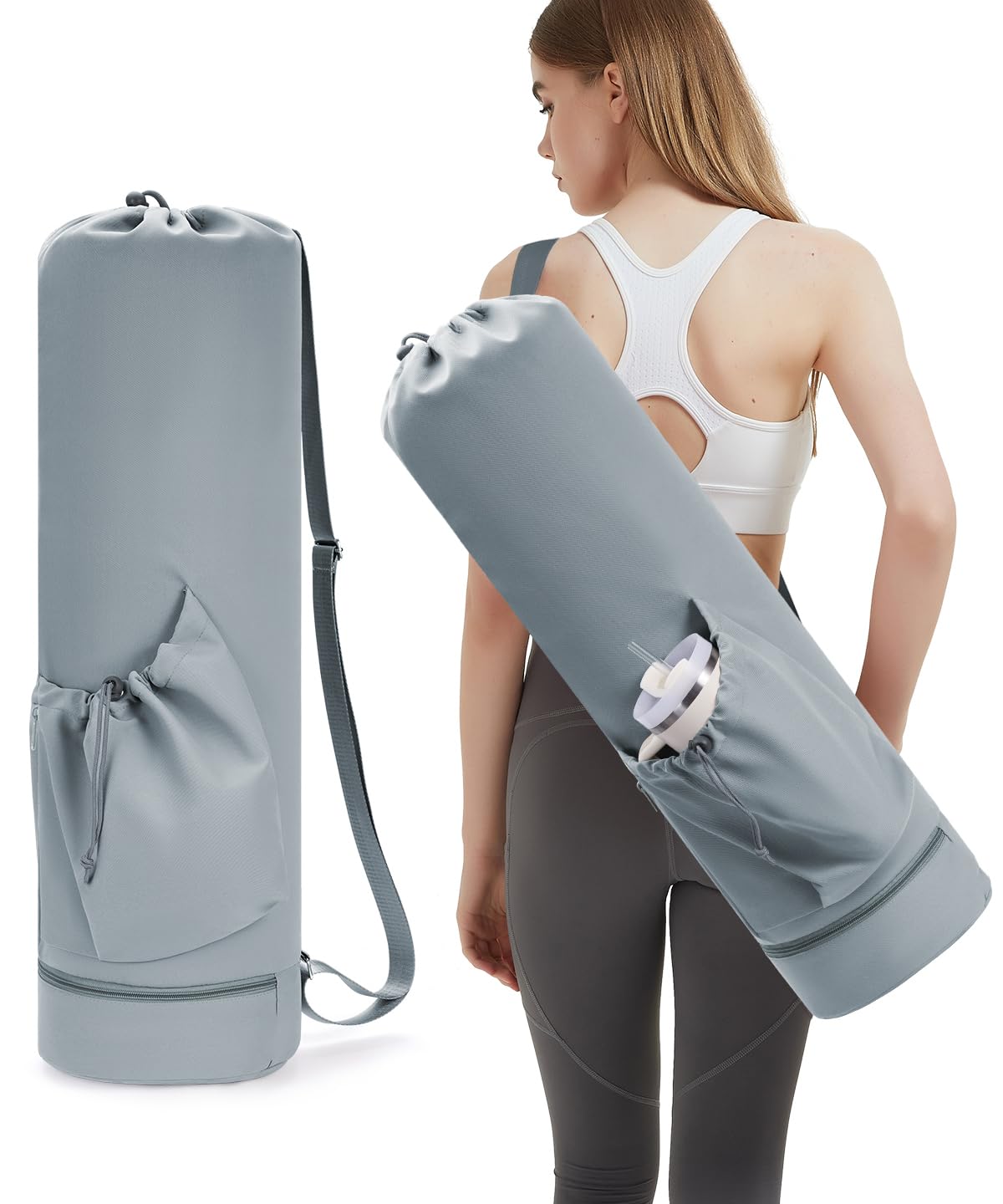 sportsnew Yoga Mat Bag Large with Adjustable Shoulder Strap, Easy-Access Opening Yoga Bag with Phone Pocket Wet Compartment & Bottle Pocket Lightweight for Women Men