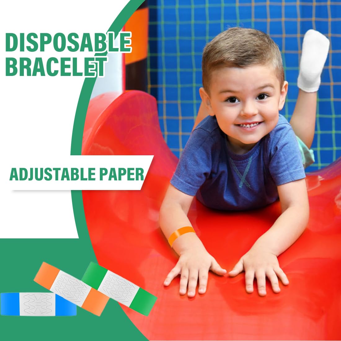 Braccialetti Carta Eventi Impermeabili Colorati 300Pz Identificazione Parchi Divertimento 25x1,9cm 3 Colori
