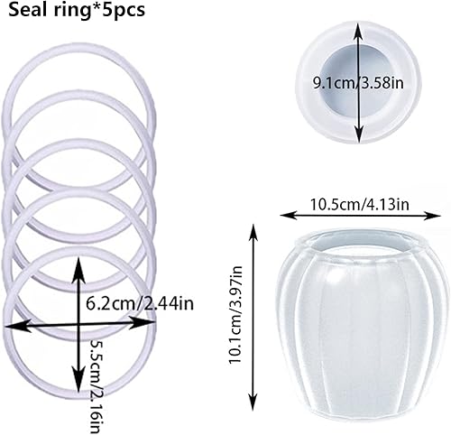Miniatura 6 de Moldes de concreto de silicona de calabaza con tapa y 5 anillos de sellado, molde de cemento para vasos de vela, botellas de almacenamiento de