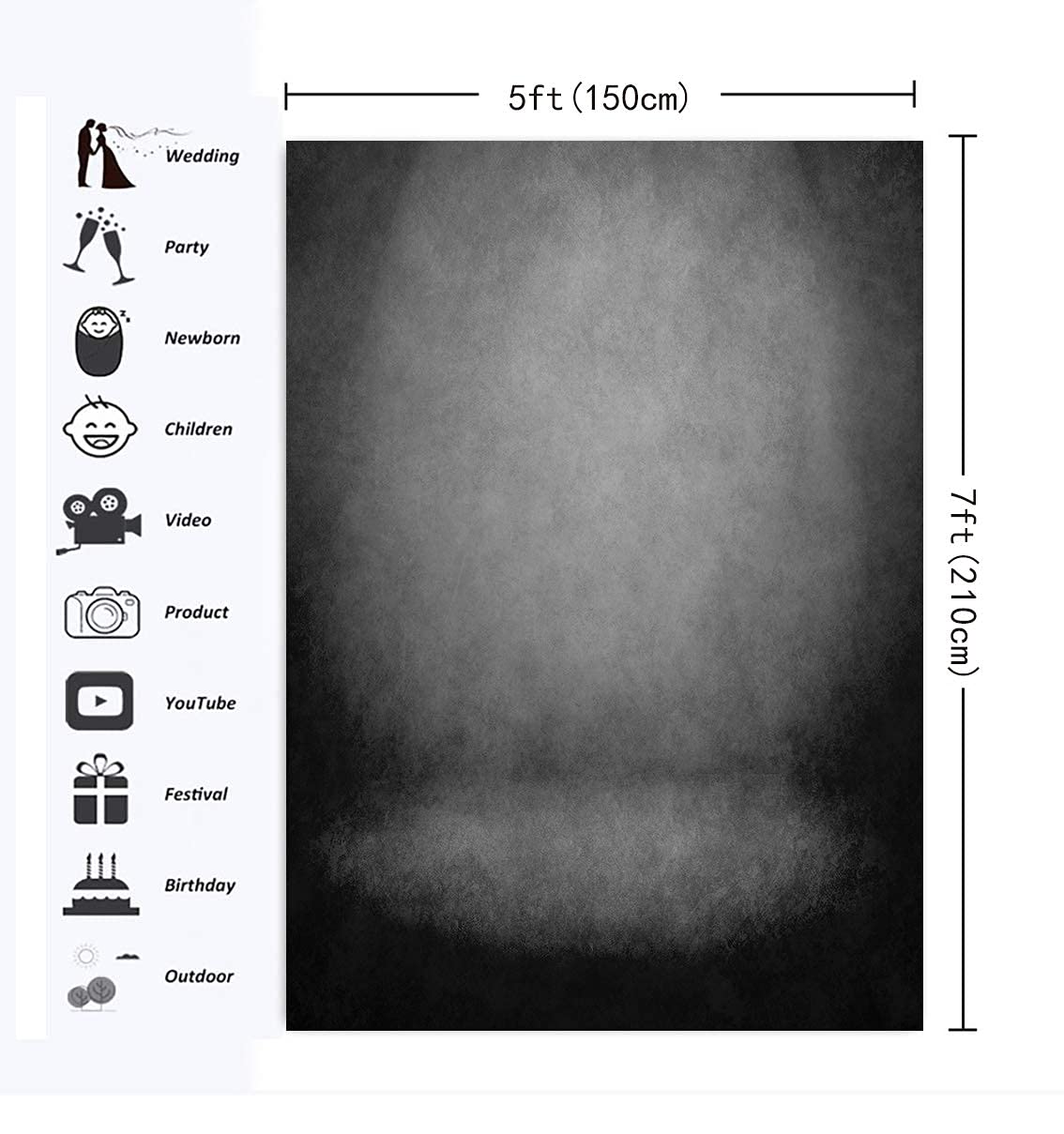 Black Abstract Portrait Backdrop Black Gray Solid Color Photography Background Adult Professional Portrait Studio Booth Props (): 5x7FT