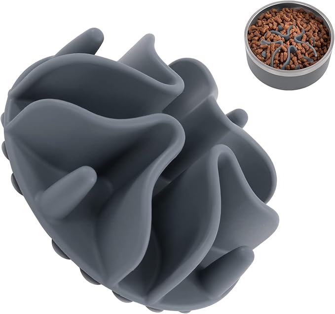 Jaoul Slow Feeder Dog Bowls Insert, Puzzle Slow Feeder with 51 Octopus Suction Cups for Medium Large Size Dog Bowls Over 6.5" Wide (Grey)