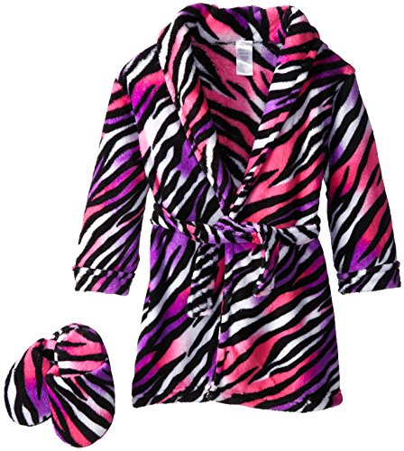 Sleep & Co Girl's Plush Zebra Bathrobe and Slipper Gift Set
