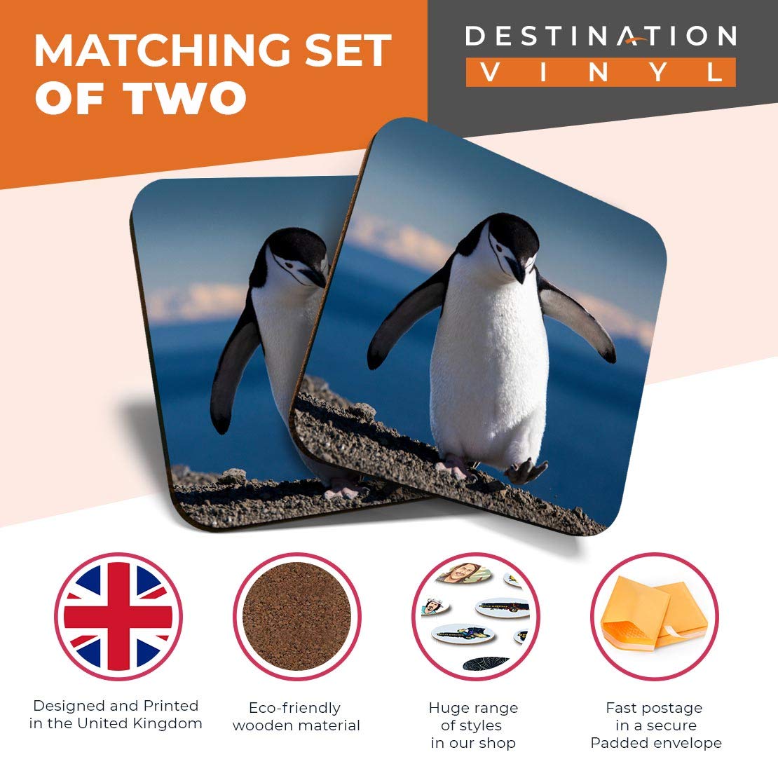 Set Di 2 Sottobicchieri Rotondi In Vinile Con Scritta 'Destination' – Design Animali Pigri E Simpatici – Diametro 9 Cm, Retro In Sughero – Proteggi Tavolo E Insegna Ai Bambini