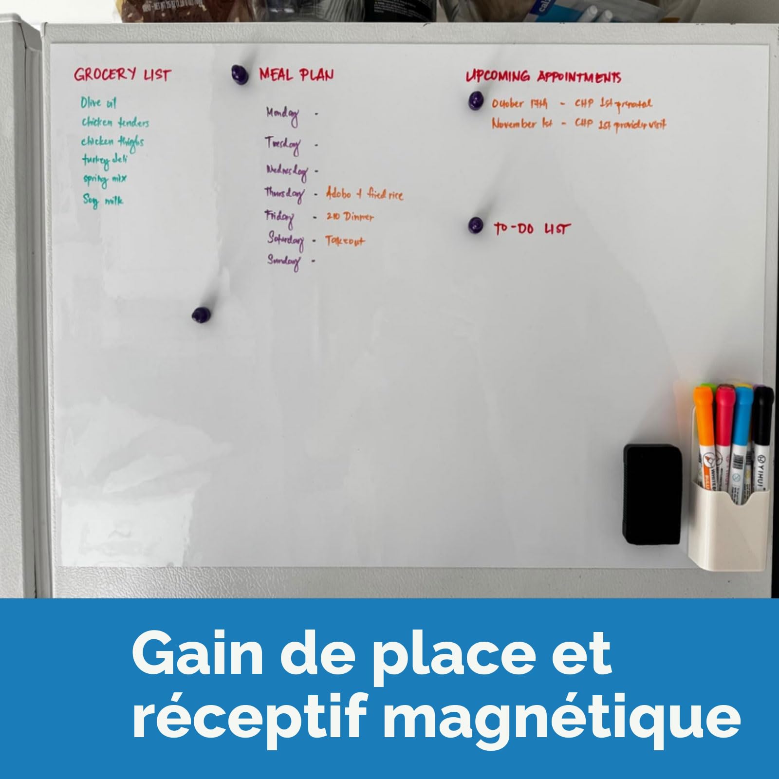 Tableau Blanc Magnétique Effaçable – 120 x 60 cm | Film Autocollant Adhésif Tableau Velleda Mural pour Maison, Bureau, Porte