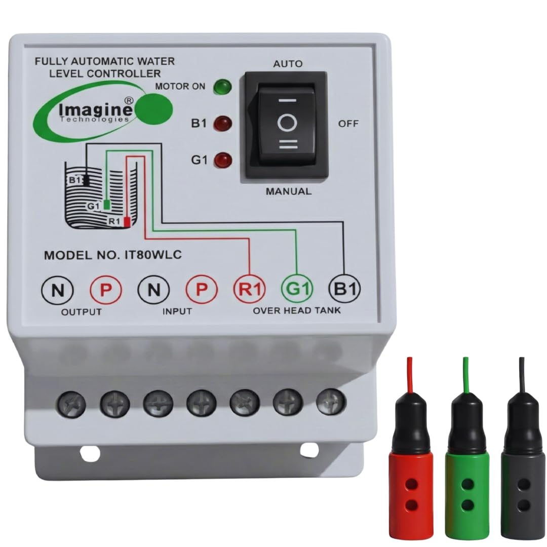 Imagine Technologies Fully Automatic Water Level Controller and Indicator with 3 Sensors (White, IT80WLC)