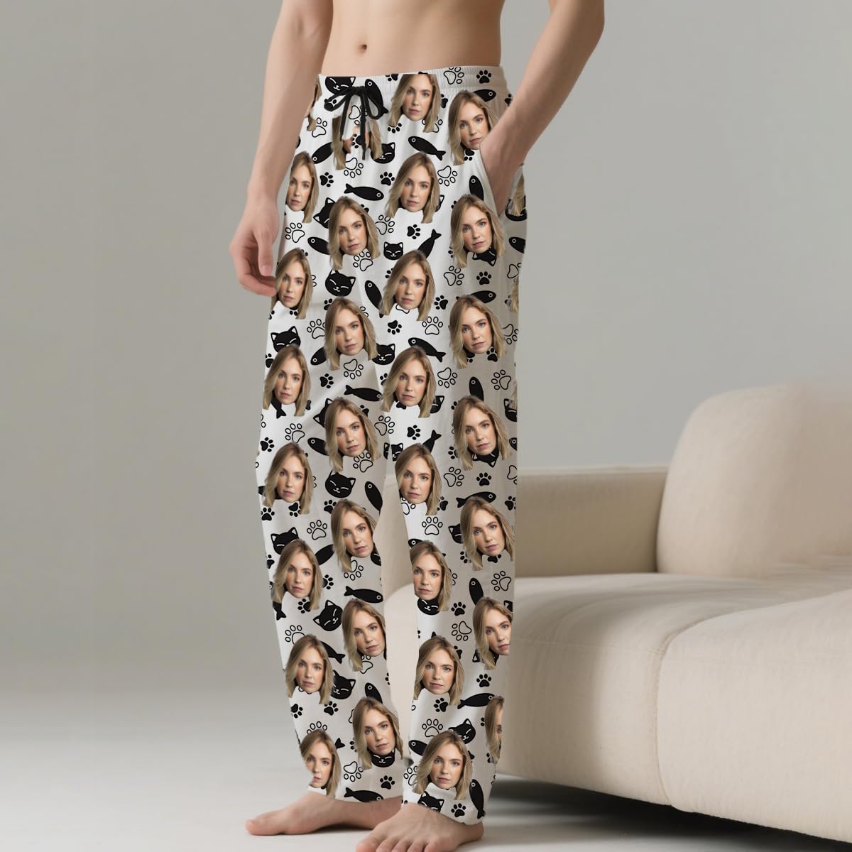 Pantaloni del Pigiama personalizado per Uomo Pantaloni del Pigiama Divertenti su personalizada Loungewear, Set di Pigiami con Foto, Volto, Testo – Regalo per Donna
